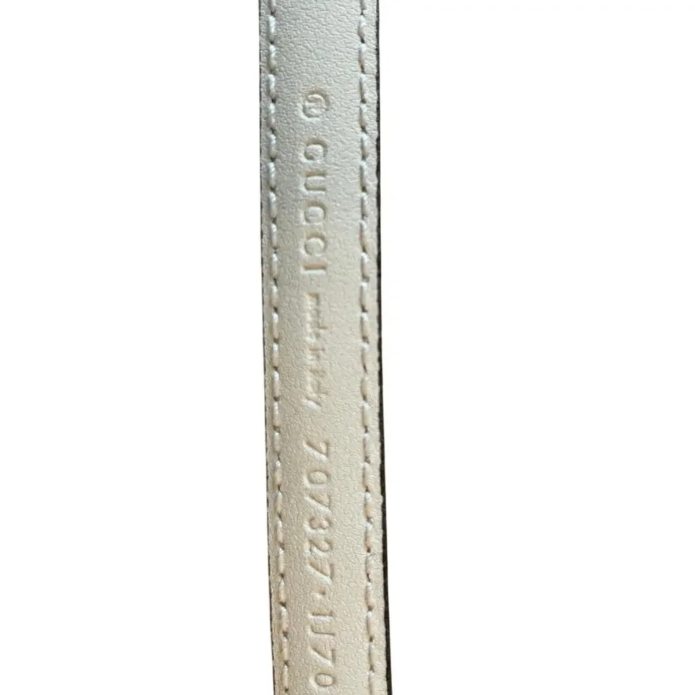 NEW GUCCI Cream Thin Patent Leather Marmont Double G Belt 707327